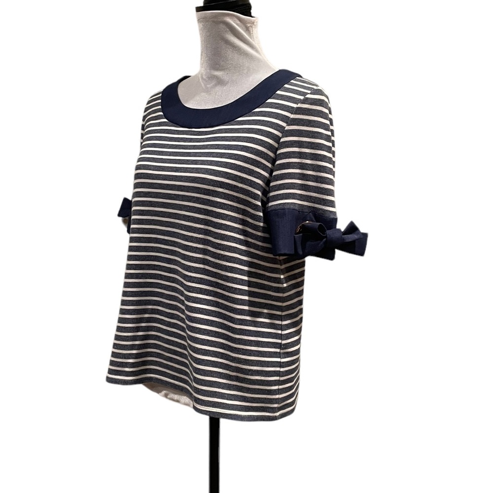 Ivanka Trump navy white nautical short sleeve preppy striped pullover top medium